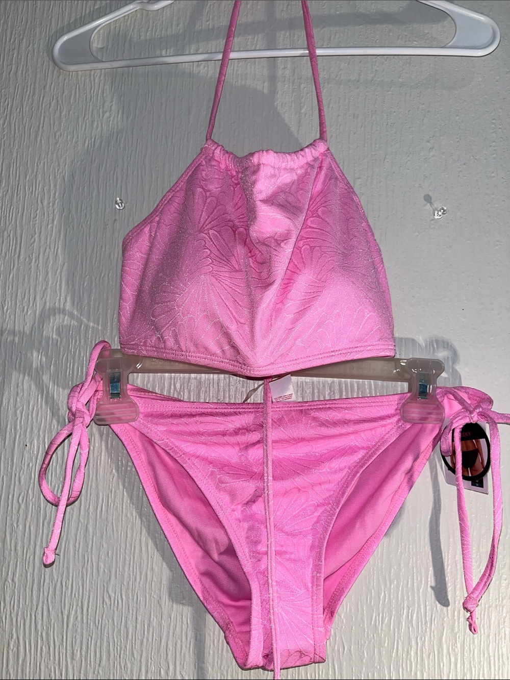 Pink Textured Halter Bikini Set
